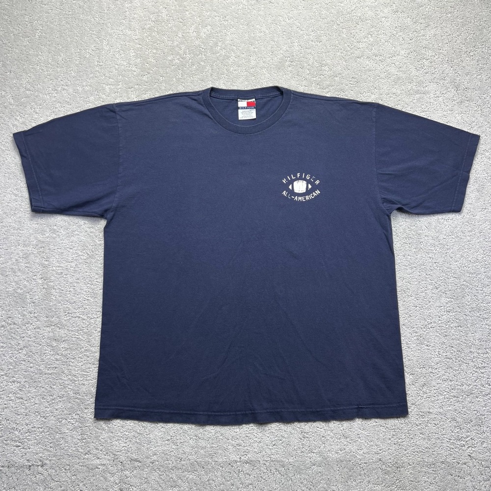VINTAGE Tommy Hilfiger‎ T-Shirt Mens XL Navy Blue All-American Football Graphic